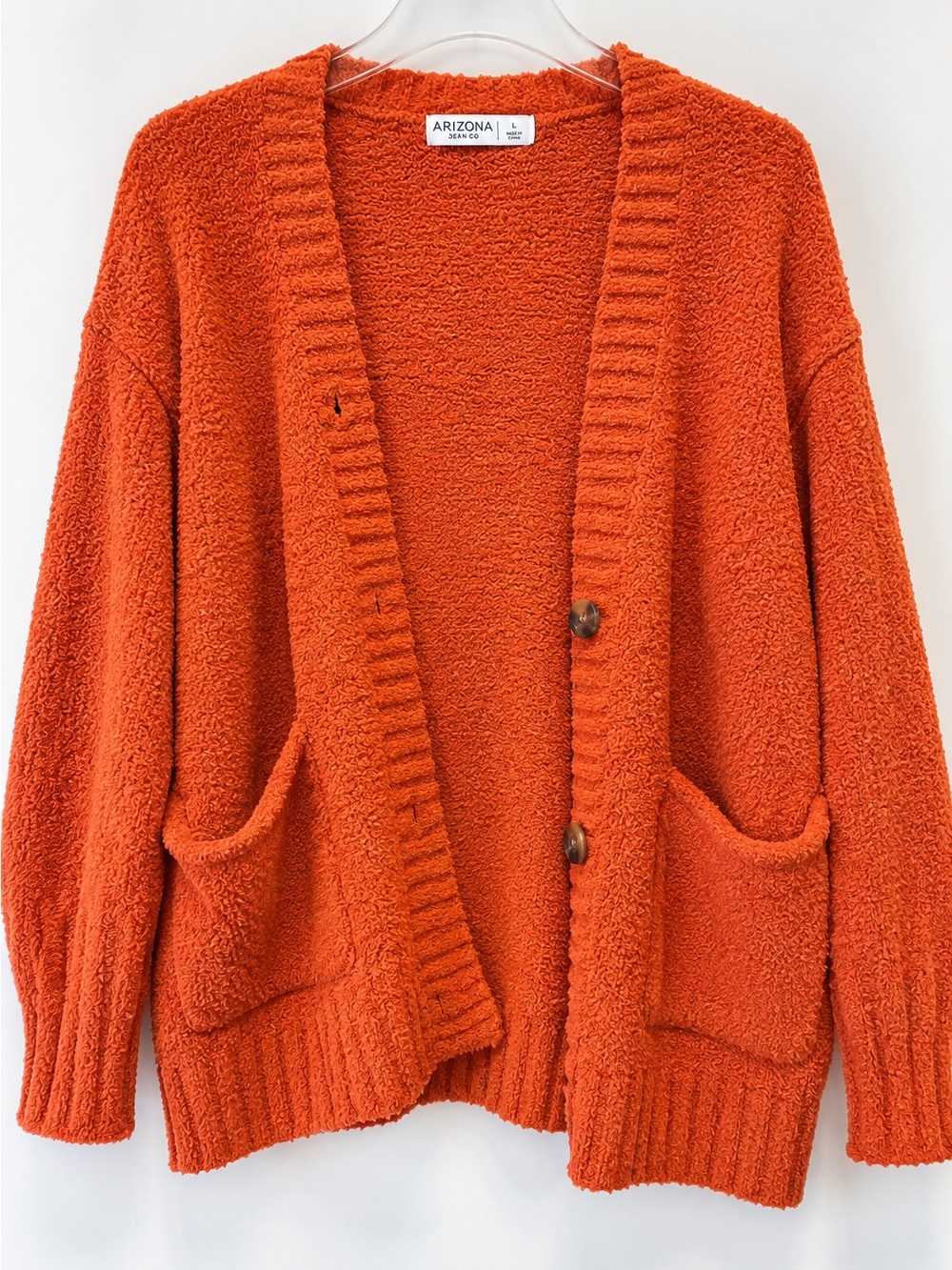 Arizona Jean Co Orange Fuzzy Oversized Cardigan Sweater Women’s Large
